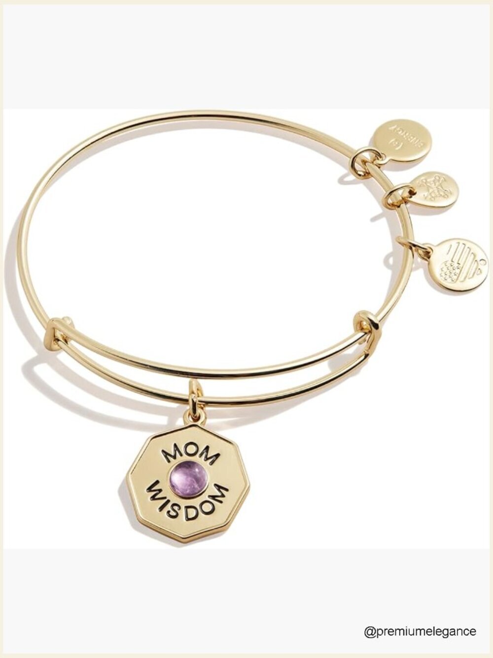 Amethyst Charm Bangle Bracelet Expandable Sliding Clasp